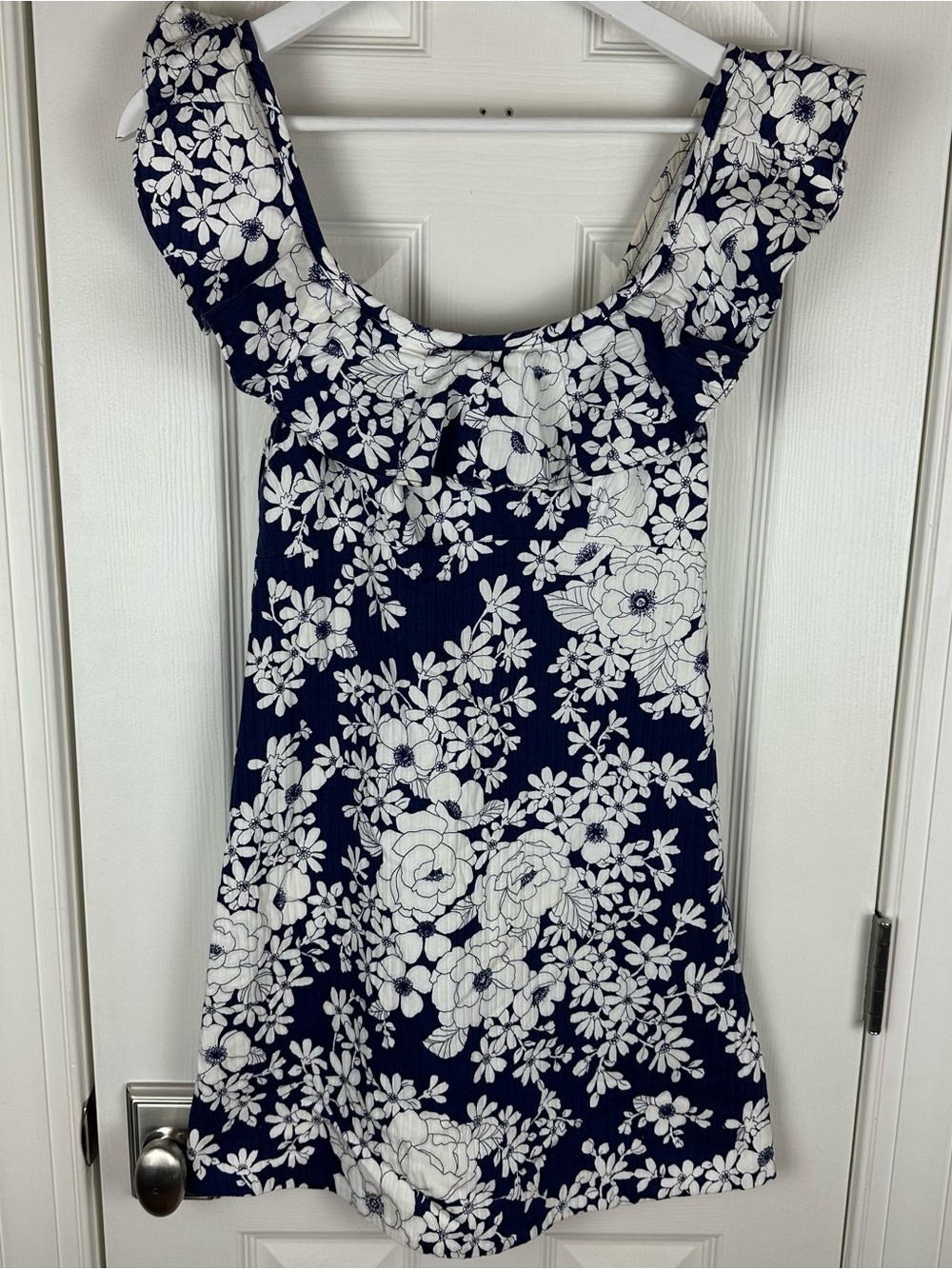 Vintage Kamehameha Hawaii 100% Cotton Navy Floral Mini Dress 60s 70s